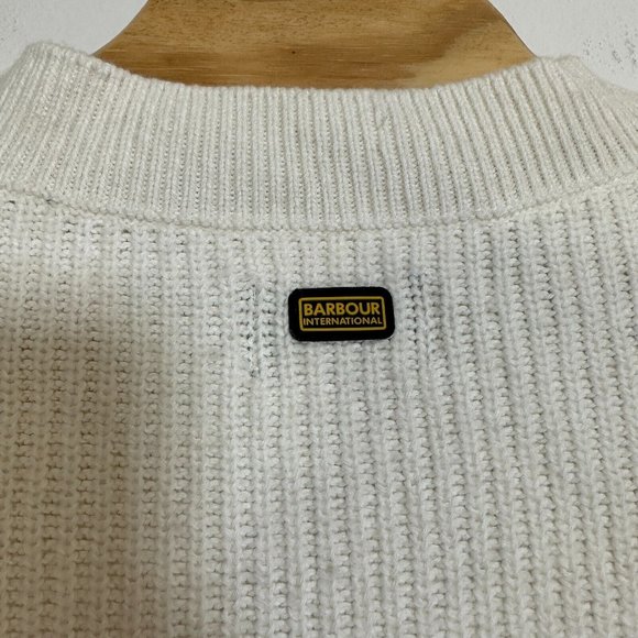 Barbour International Ribbed Midweight Knit Bathurst V-Neck Sweater Size 6 Cream - Picture 4 of 5